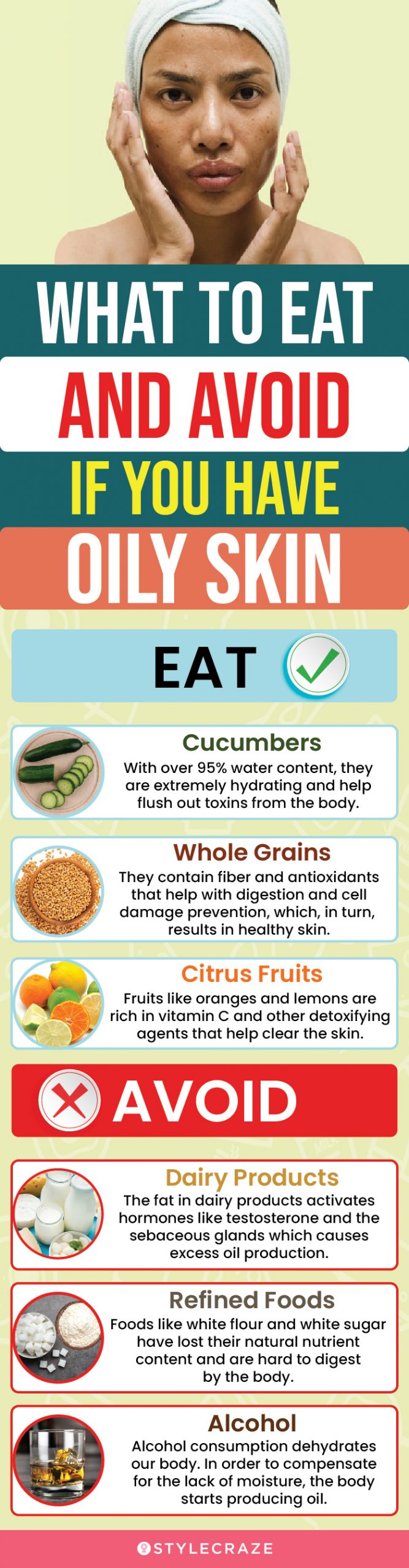 what to eat and avoid if you have oily skin (infographic)