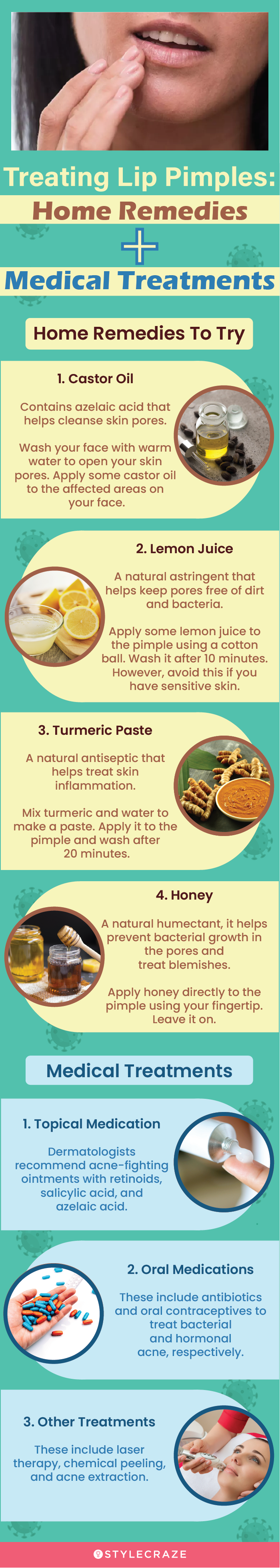 treating lip pimples: home remedies + medical treatments (infographic)