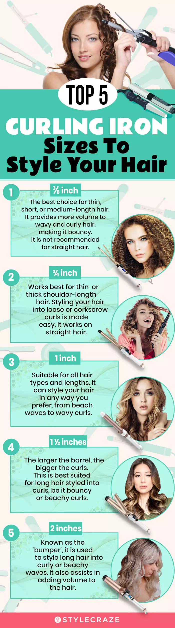top 5 curling iron sizes to style your hair(infographic)