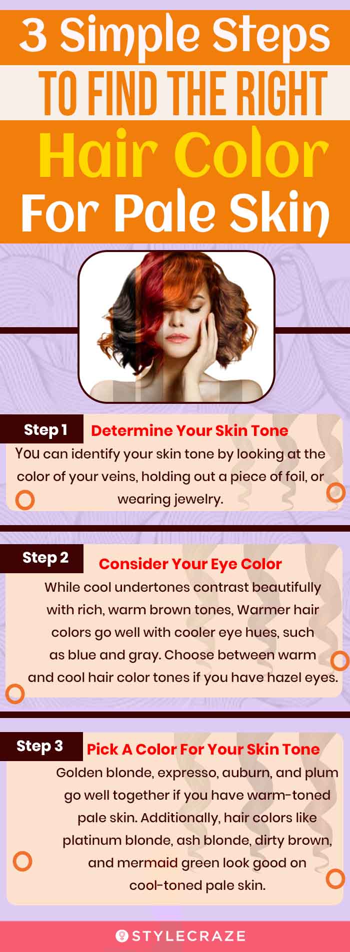 3 simple steps to find the right hair color for pale skin (infographic)