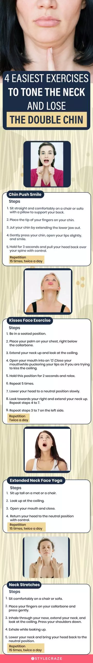 4 easiest exercises to tone the neck and lose the double chin (infographic)