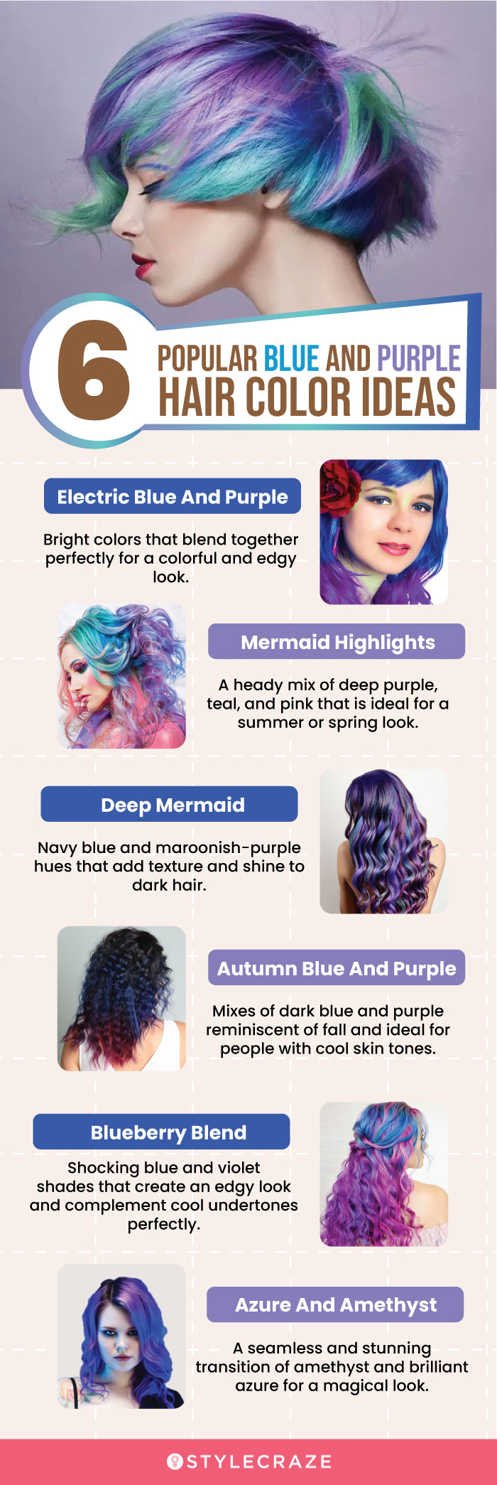 6 popular blue and purple hair color ideas (infographic)