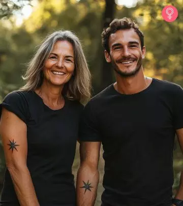 Mother and son checking out tattoo designs on a smartphone