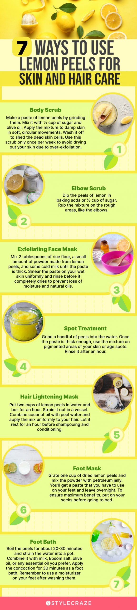 7 ways to use lemon peels for skin and hair care (infographic)