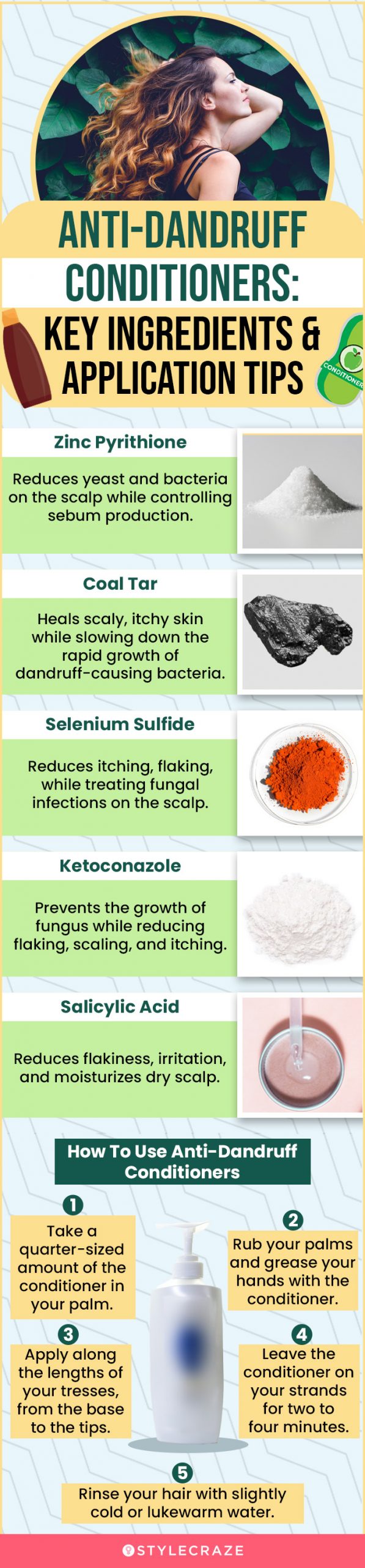 Anti-Dandruff Conditioners: Key Ingredients & Application Tips (infographic)