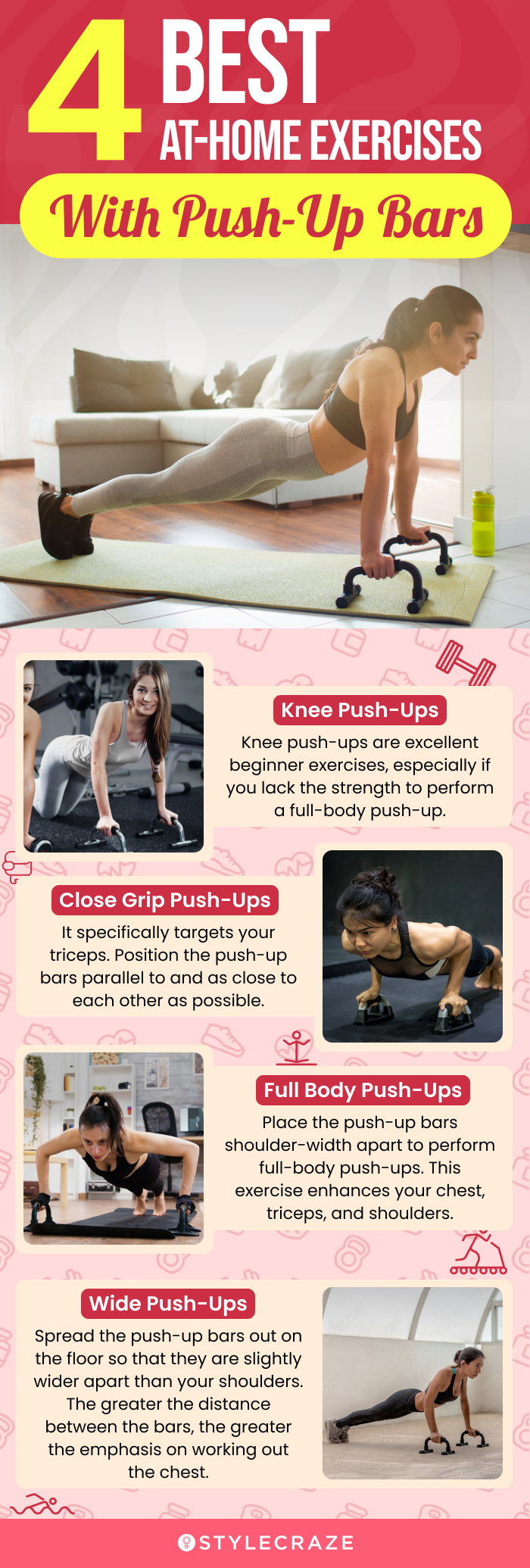4 Best Home Exercises With Push-Up Bars (infographic)