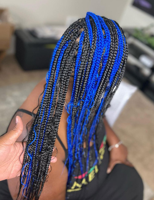 Blue medium knotless braids