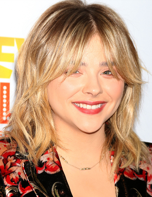 Chloe Grace Moretz wavy hair with curtain bangs