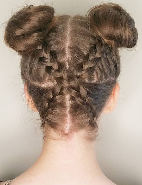 Criss-cross patterned space buns