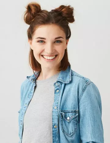 Half-up half-down space buns for short hair