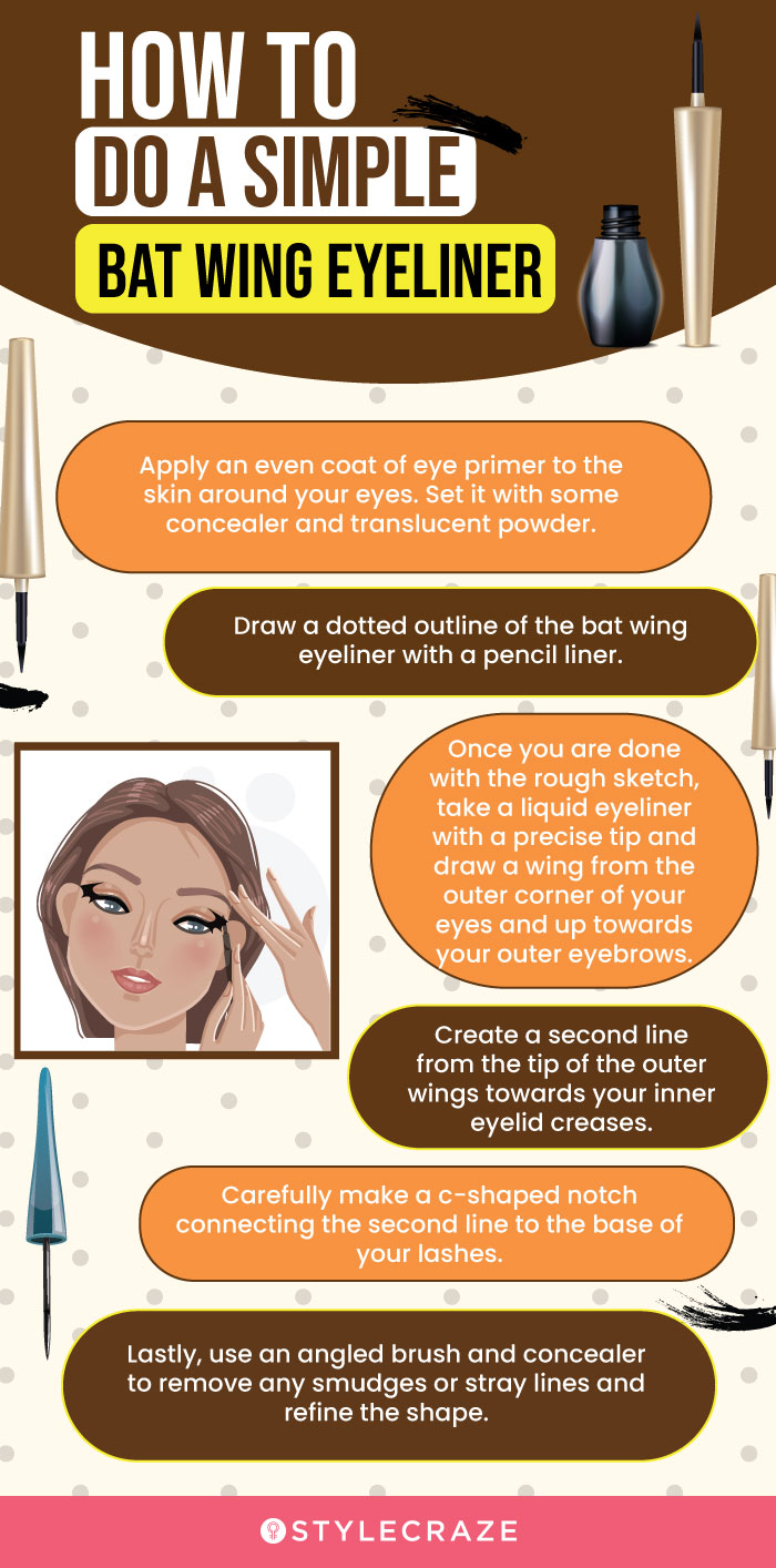 how to do a simple bat wing eyeliner (infographic)