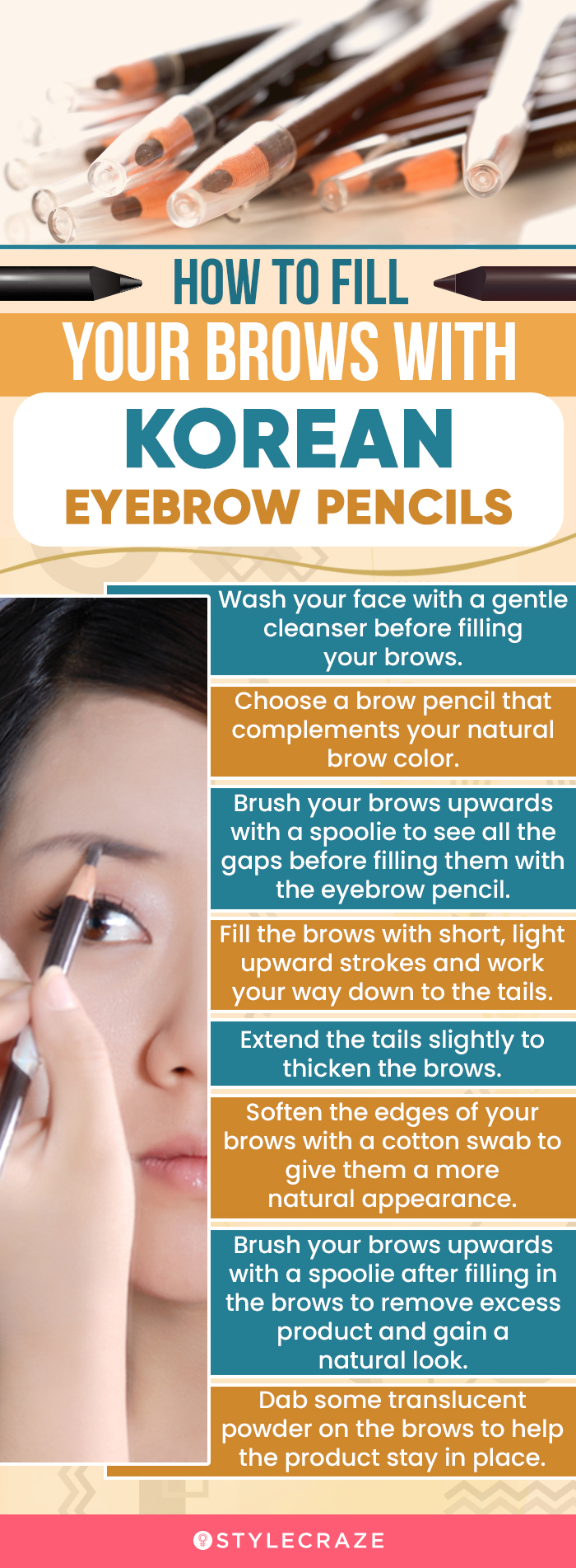How To Fill Your Brows With Korean Eyebrow Pencils (infographic)
