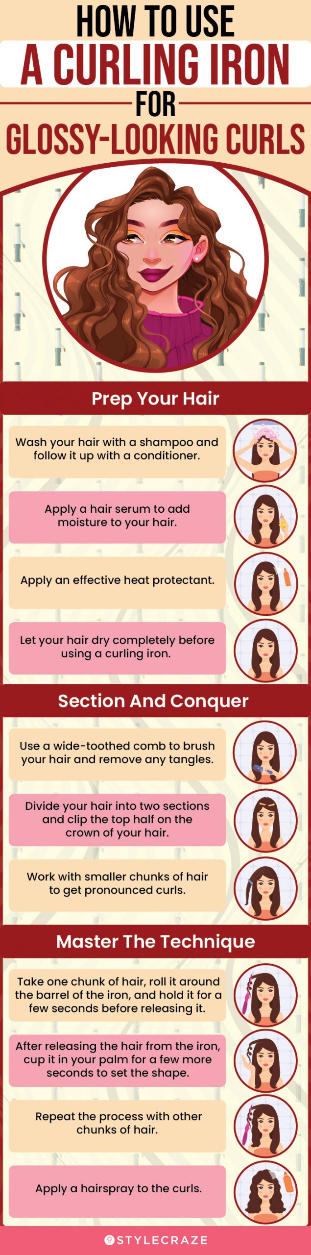 How To Use A Curling Iron For Glossy-Looking Curls (infographic)
