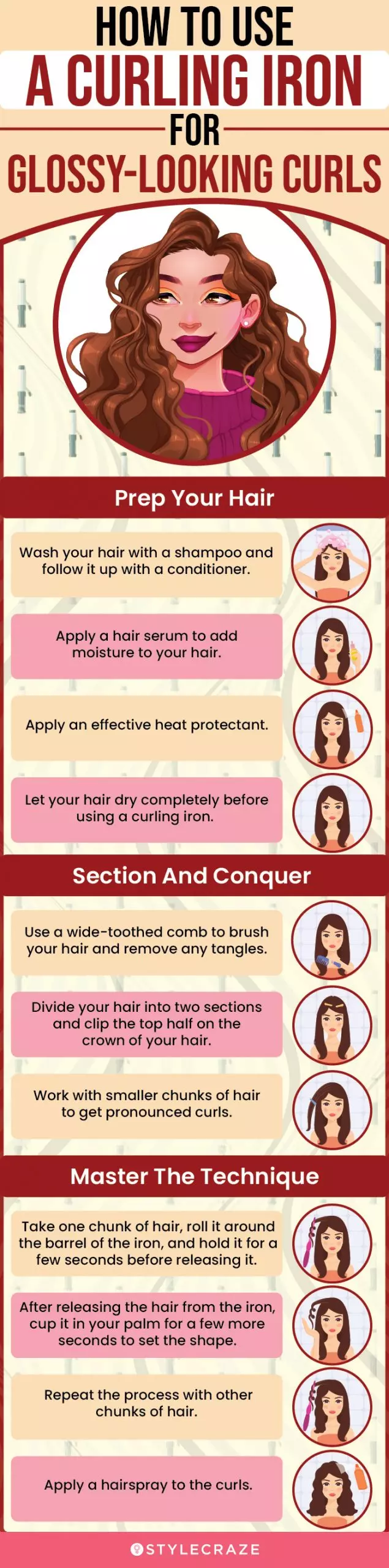 How To Use A Curling Iron For Glossy-Looking Curls (infographic)