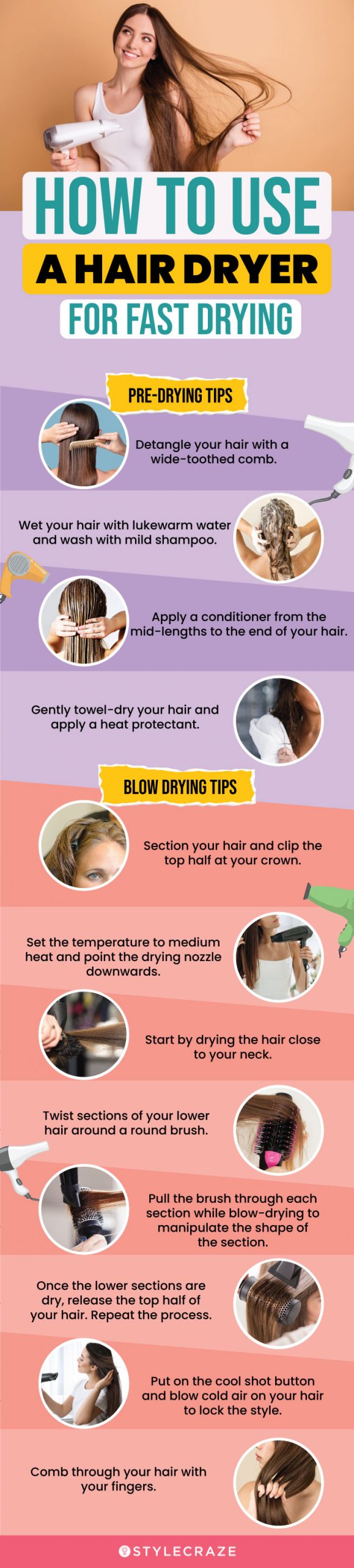 How To Use A Hair Dryer For Fast Drying (infographic)
