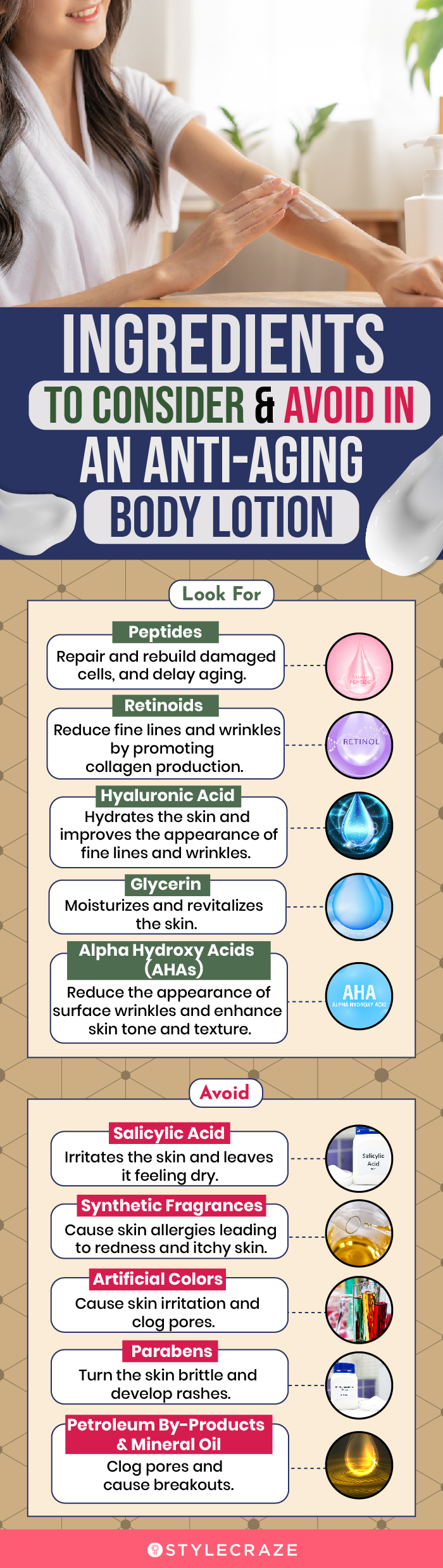 Ingredients To Consider & Avoid In An Anti Aging Body Lotion (infographic)