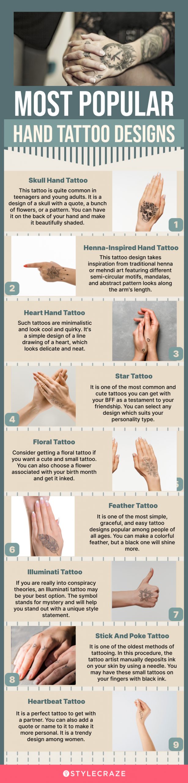 most popular hand tattoo designs (infographic)