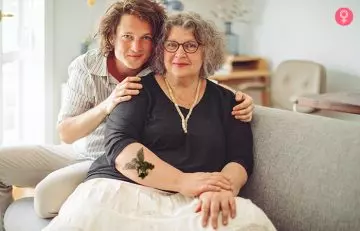 Mother flaunts her guardian angel mother son tattoo while posing with her son