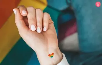 Pride heart on the wrist as a mother son tattoo idea