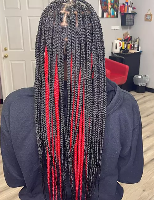Red highlighted knotless braids