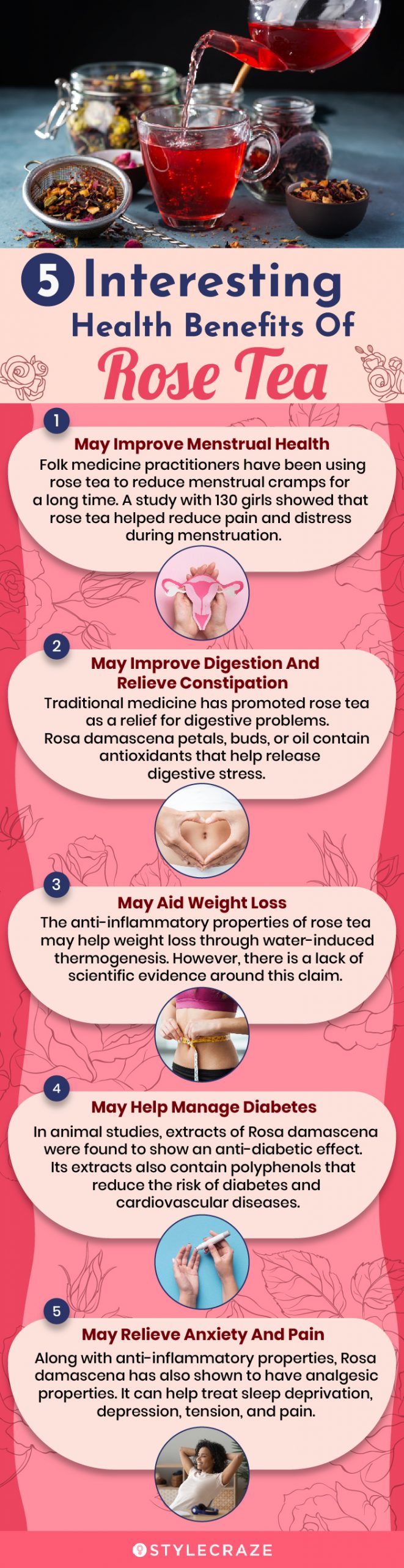 5 interesting health benefits of rose tea (infographic)