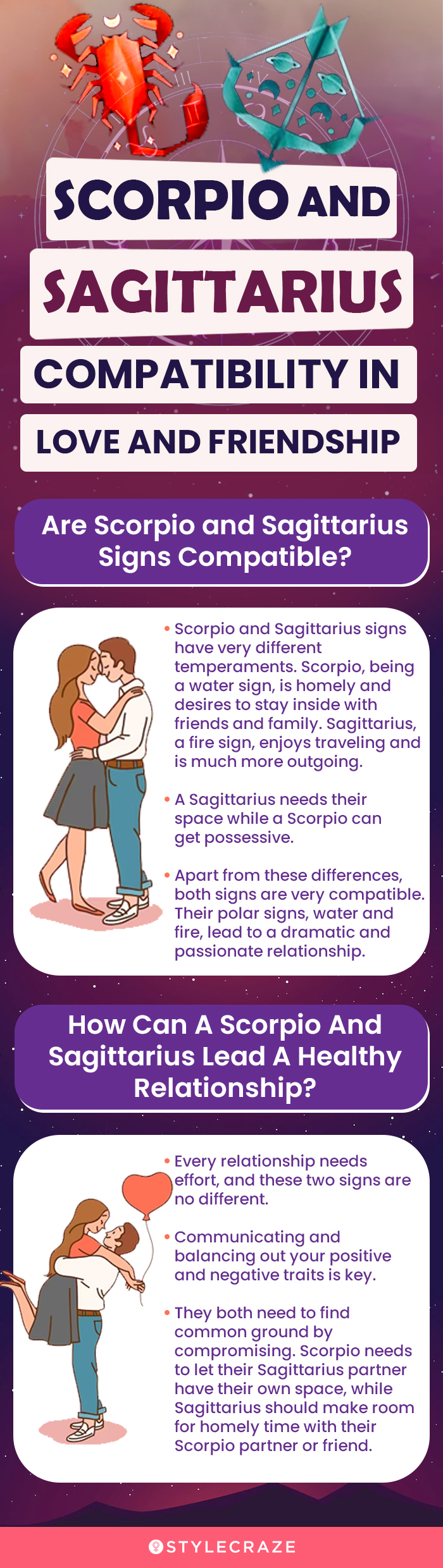 scorpio and sagittarius compatibility in love and friendship (infographic)