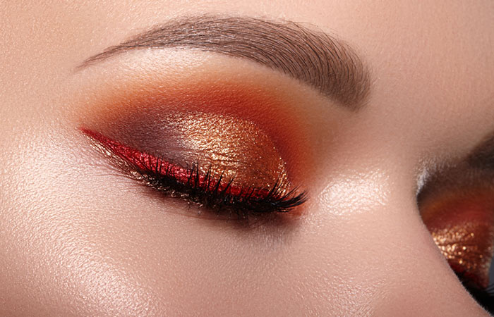 Shimmer sunset red eyeshadow look