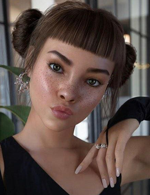 Space buns with micro bangs