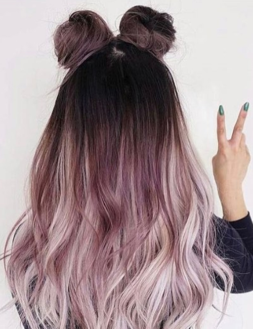 Space buns with pastel purple highlights
