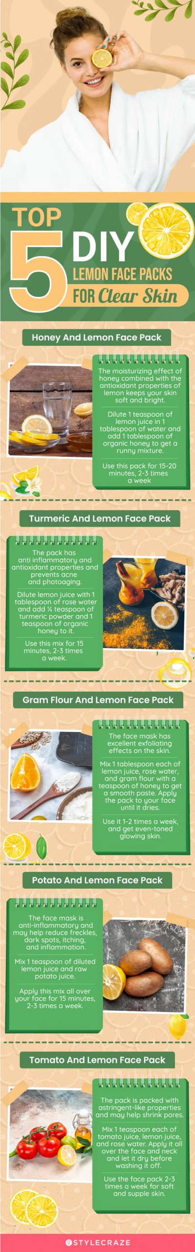 top 5 diy lemon face packs for clear skin (infographic)