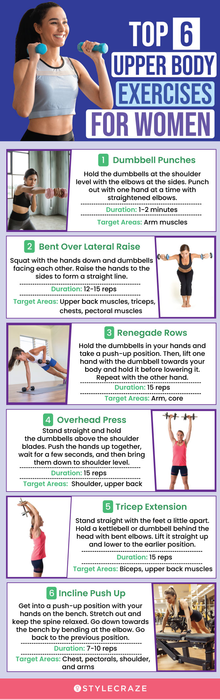 top 6 upper body exercises for women (infographic)
