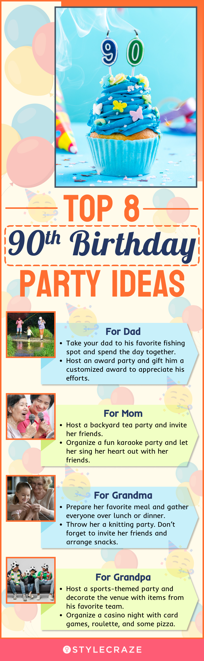 top 8 90th birthday party ideas (infographic)