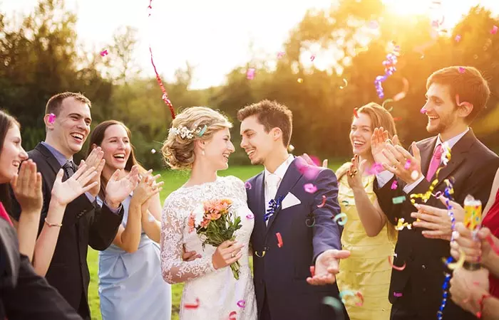 Bride and groom celebrating at their micro wedding ceremony