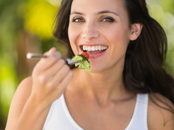 Woman eating Hashimoto’s diet salad