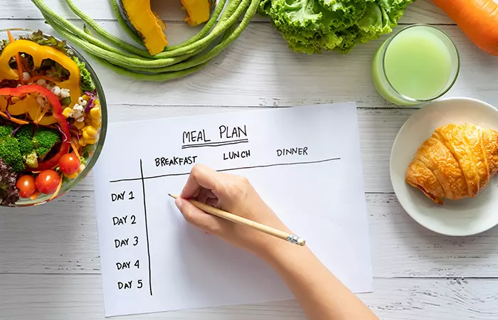 Woman preparing calorie control diet plan