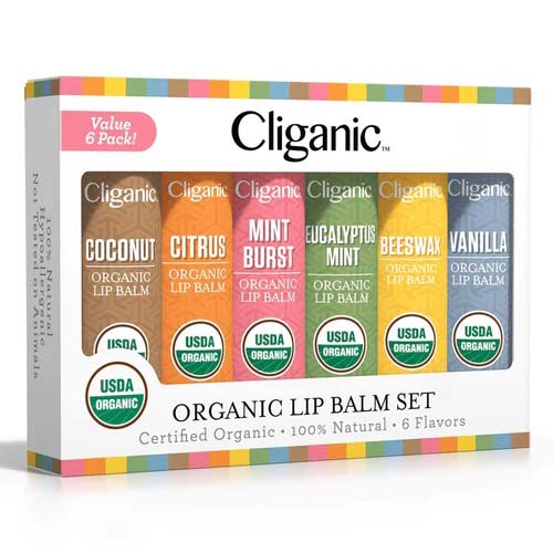 Cliganic Organic Lip Balm Set, 6 Flavors