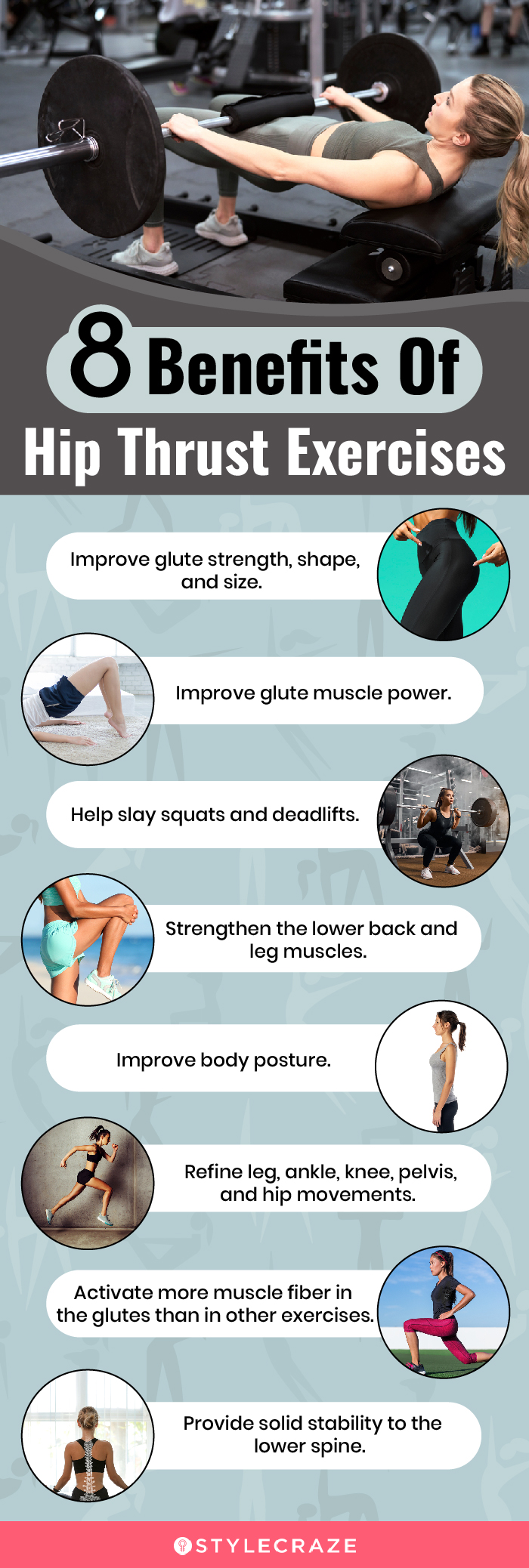 8 benefits of hip thrust exercise (infographic)