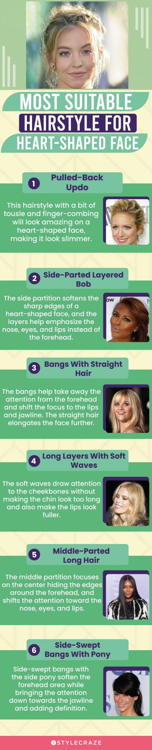 most suitable hairstyle for heart shape face (infographic)