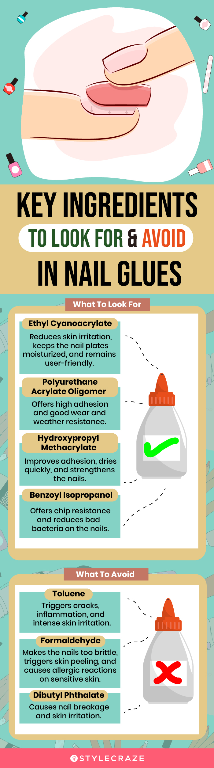 Key Ingredients To Look For & Avoid In Nail Glues (infographic)
