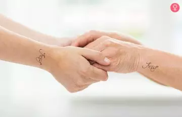 name initials as wrist mother son tattoo design