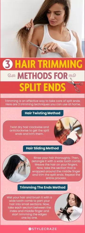 3 hair trimming methods for split ends (infographic)