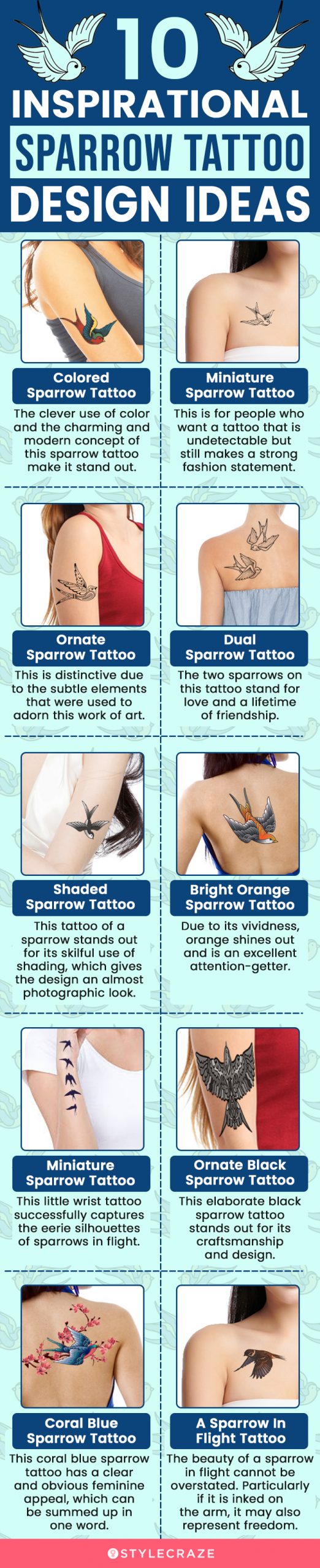10 inspirational sparrow tattoo design ideas (infographic)