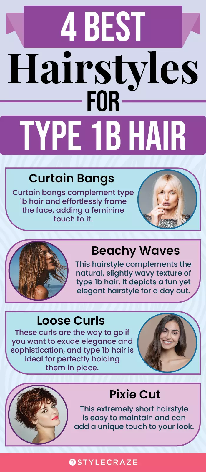 4 best hairstyles for type 1b hair (infographic)