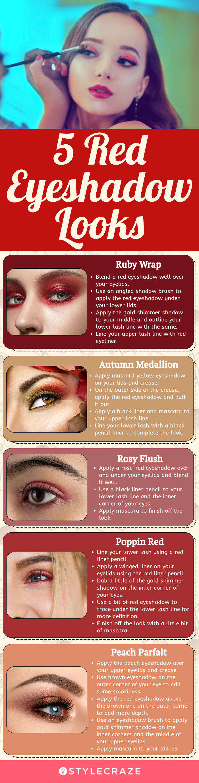 5 red eyeshadow looks (infographic)