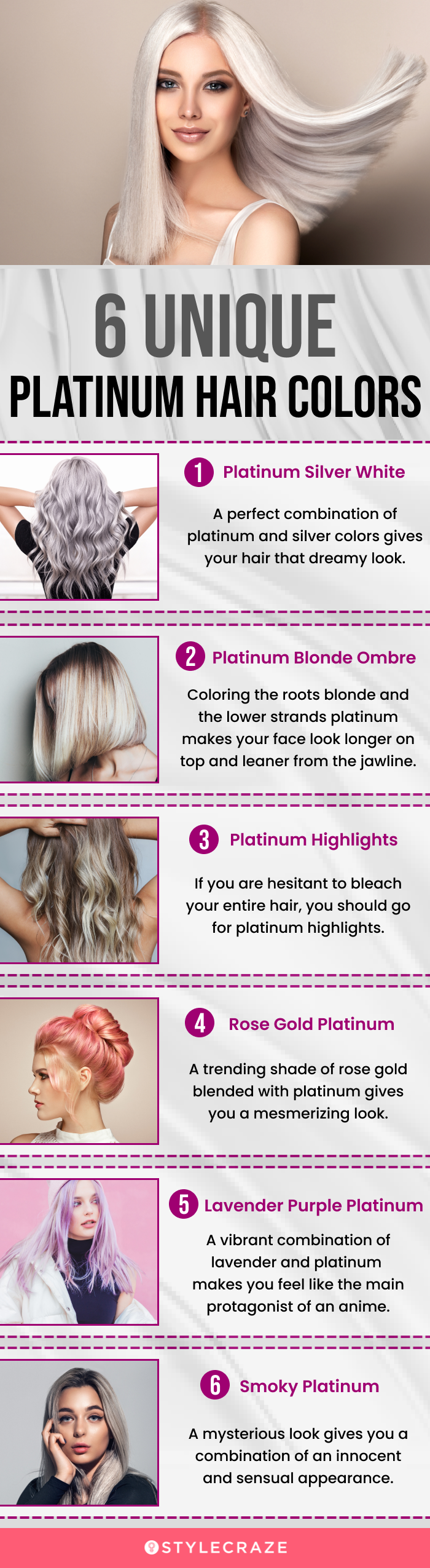 6 unique platinum hair colors (infographic)