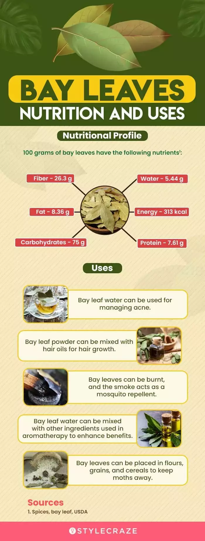 bay leaves nutrition and uses (infographic)