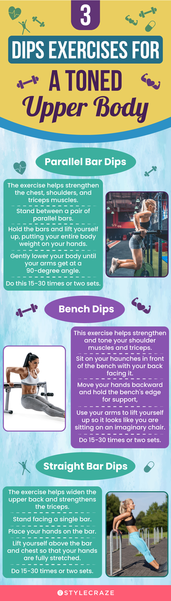 3 dips exercises for a toned upper body (infographic)