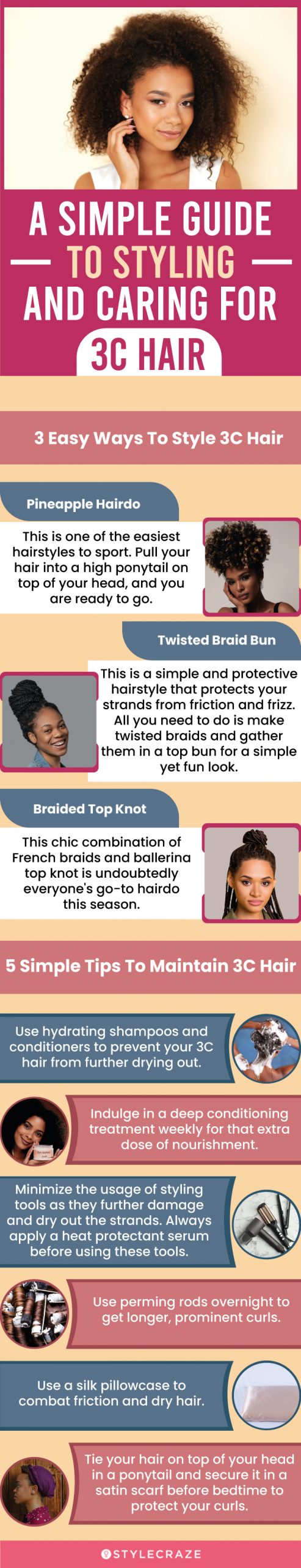a simple guide to styling and caring for 3c hair (infographic)