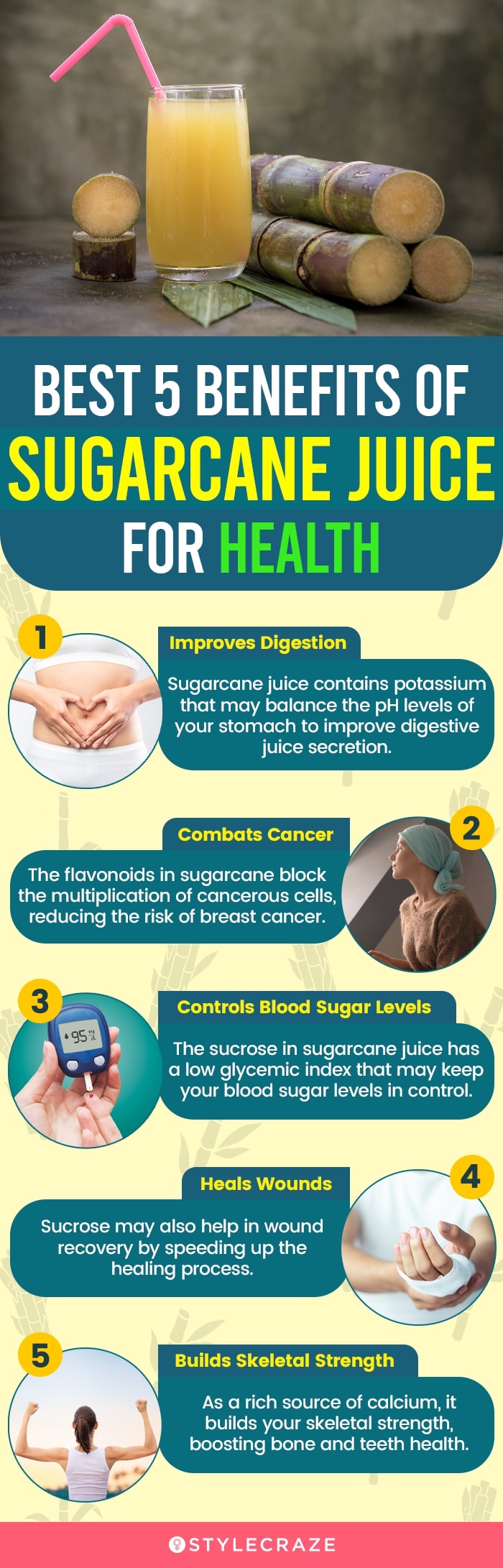 best 5 benefits of sugarcane juice for health (infographic)