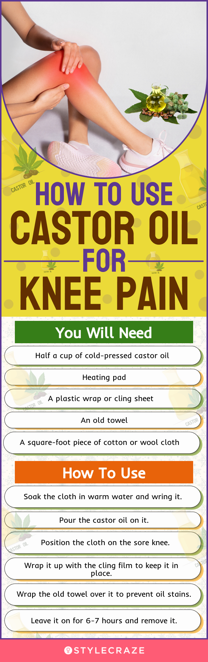 how to use castor oil for knee pain (infographic)